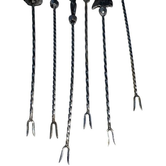 Set Of 6 Silver-Toned Twisted Metal Cocktail Forks With Flamenco & Bullfighter T - Picture 4 of 6